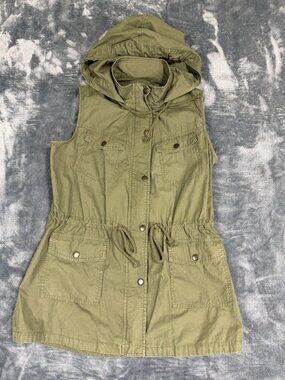 Mudd Womens Olive Green Sleeveless Hooded Utility Vest M